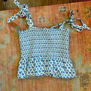 Blue and white top that ties